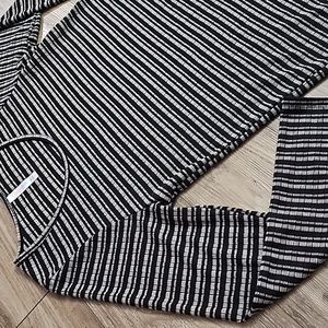 LuLaRoe Lynnae Gray Black Striped Ribbed Long Sleeve High-Low Hemline Shirt NWT